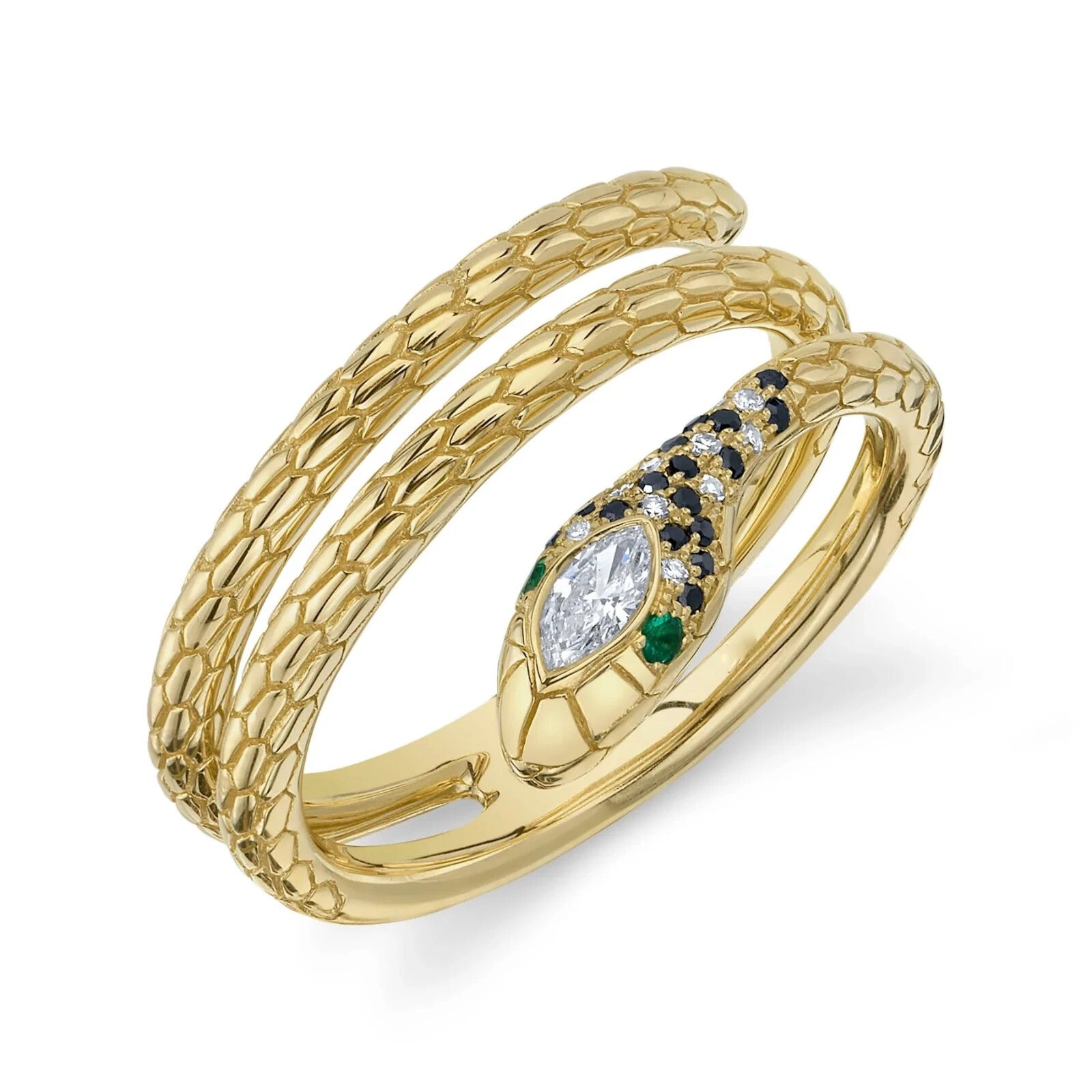14K Yellow Gold Diamond Snake Ring Wrap Swirl Natural 0.19 CTW Marquise Cut0