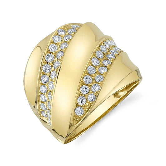 14K Yellow Gold Diamond Wide Cocktail Ring Natural 0.86 CT Round Cut0