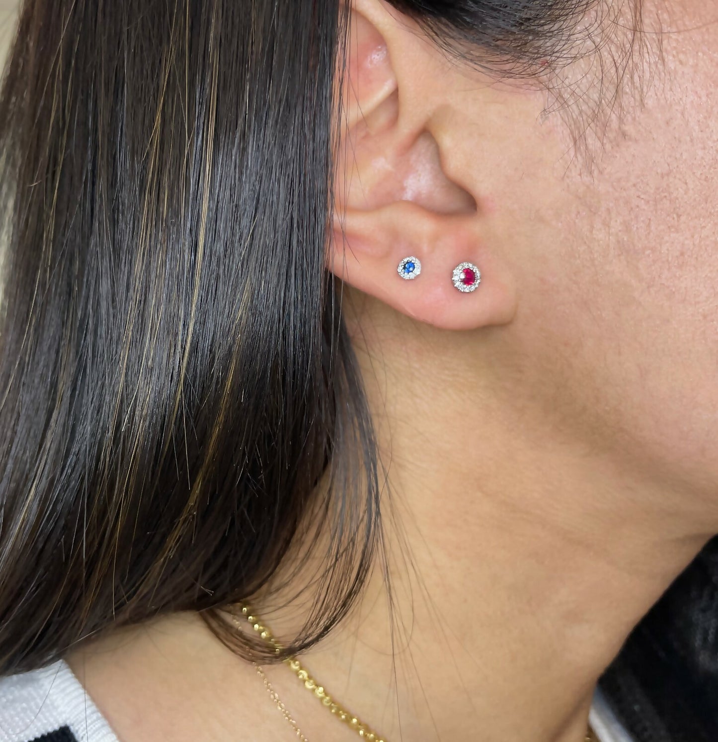 14K Rose Gold Ruby Diamond Stud Earrings Natural Round Halo Solitaire 0.36TCW1