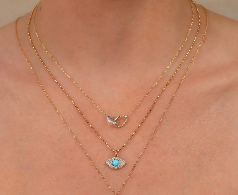 Evil Eye Turquoise Diamond Necklace 14K Yellow Gold All Seeing Charm Pendant1