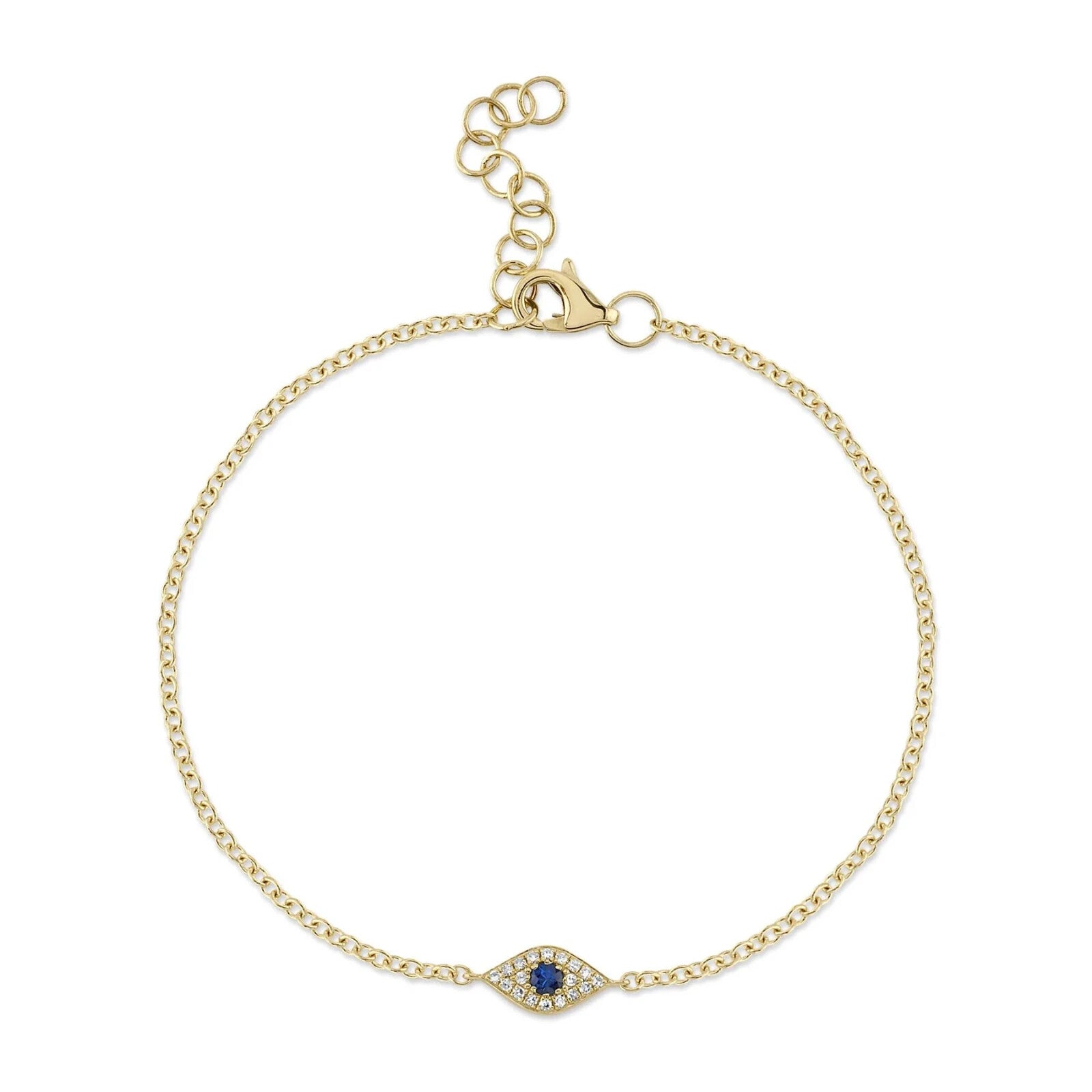 14K Yellow Gold Sapphire Diamond Evil Eye Bracelet Natural 0.10 TCW Round Cut0
