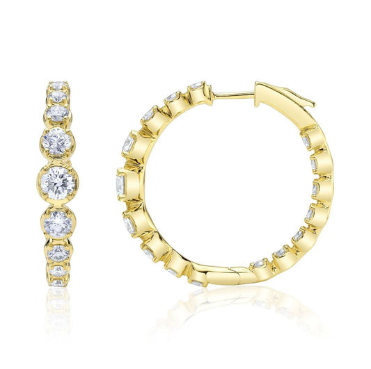 Diamond Hoop Earrings 14K Yellow Gold Inside 3.62CT Natural Crown Set 1.10 Inch0