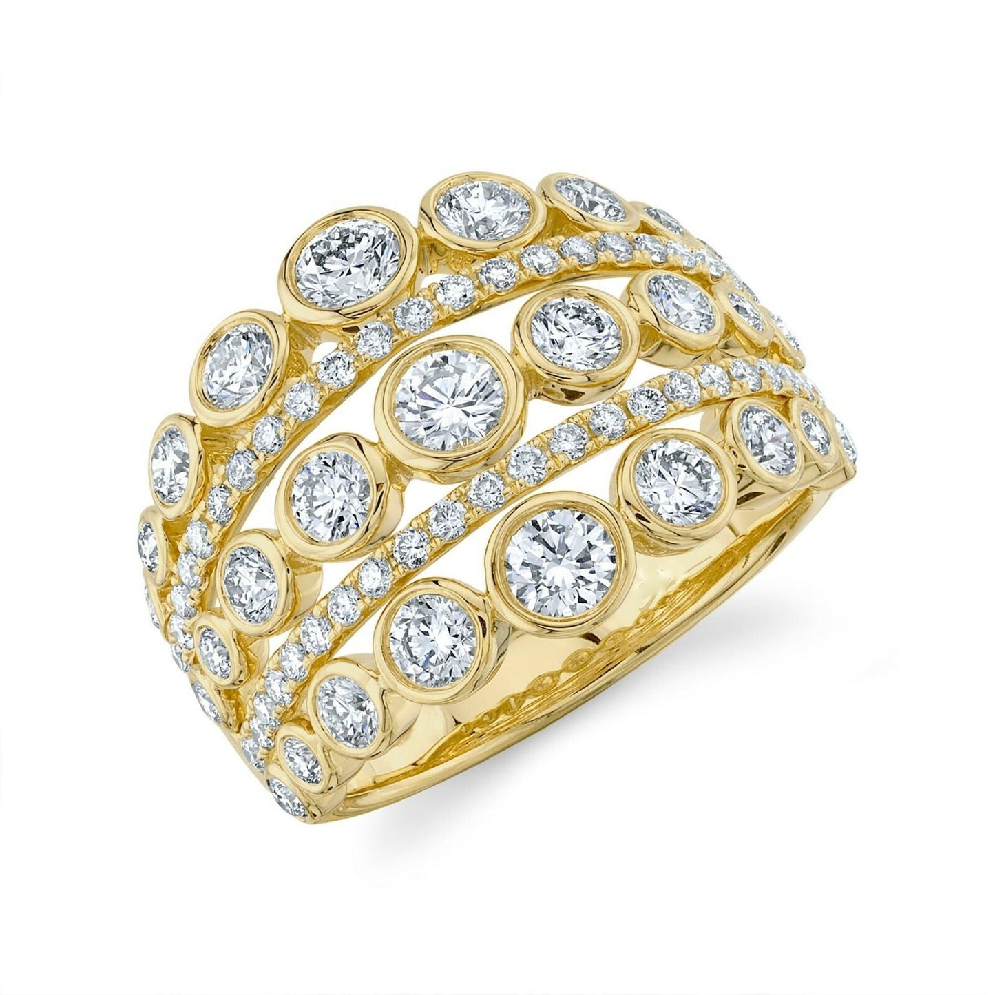 14K White Gold Diamond Bezel Ring Wide Cocktail Natural Round Cut 2.00 CT1
