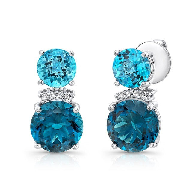 Blue Topaz Diamond Earrings London and Swiss 18K White Gold 6.75 TCW Natural0