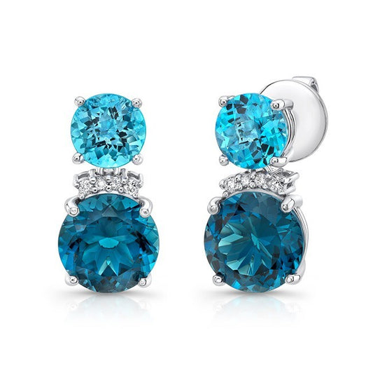 Blue Topaz Diamond Earrings London and Swiss 18K White Gold 6.75 TCW Natural0