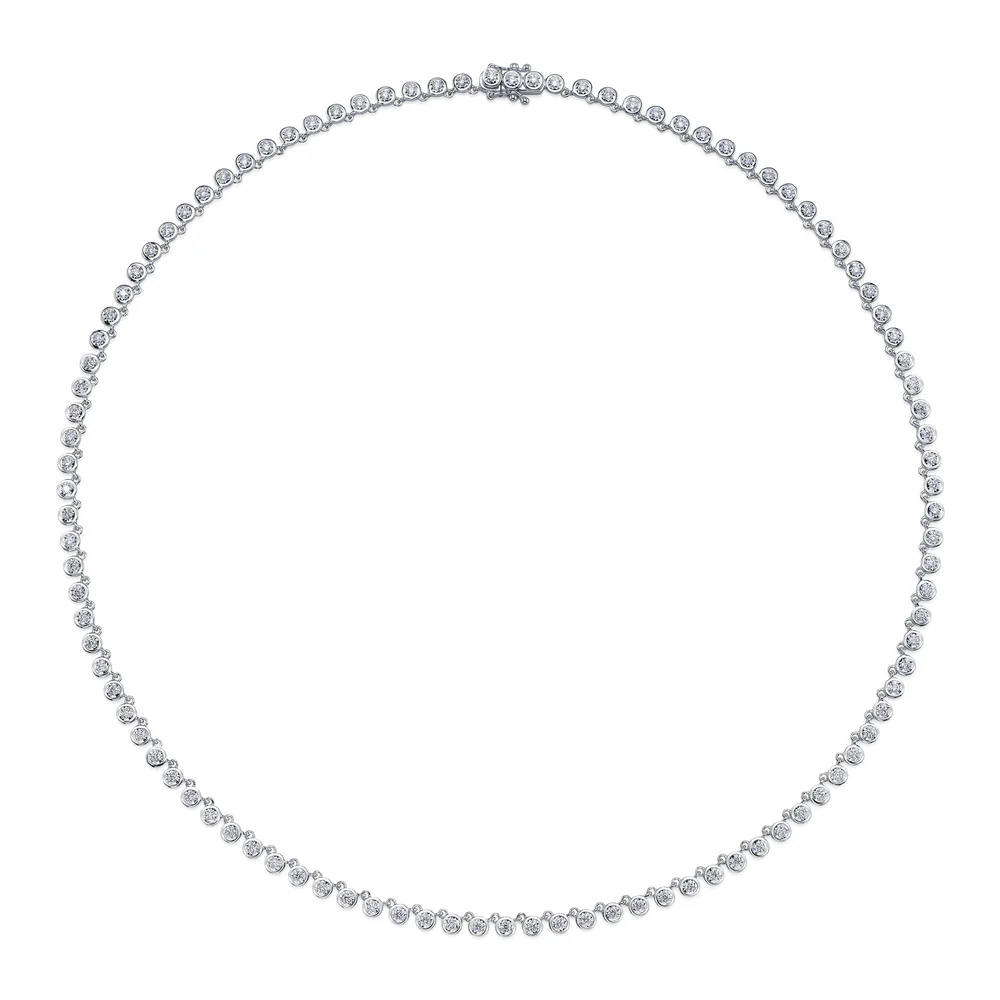 Unique Diamond Tennis Necklace 14K White Gold Bezel Set 1.84CT Natural Certified0