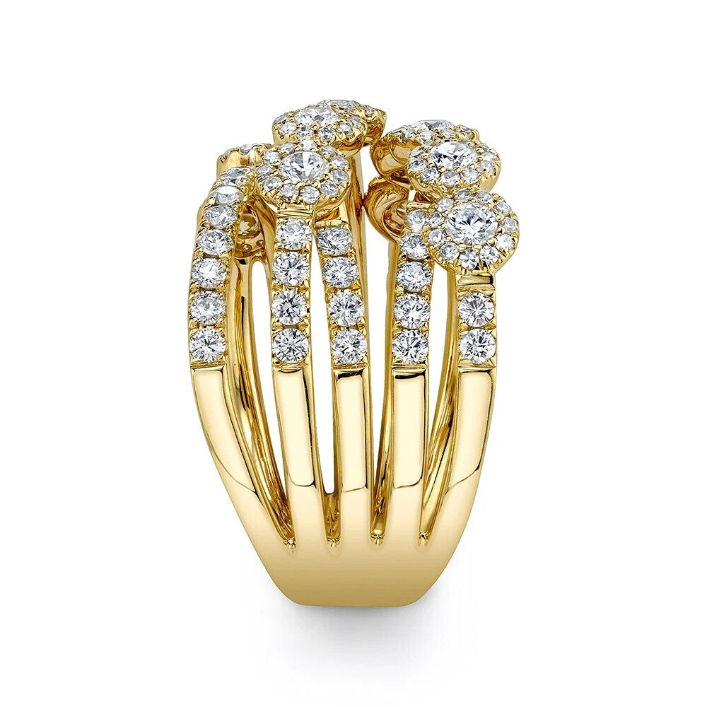 Diamond Crossover Crisscross X Ring 14K Yellow Gold Bridge Multi Row Cocktail2