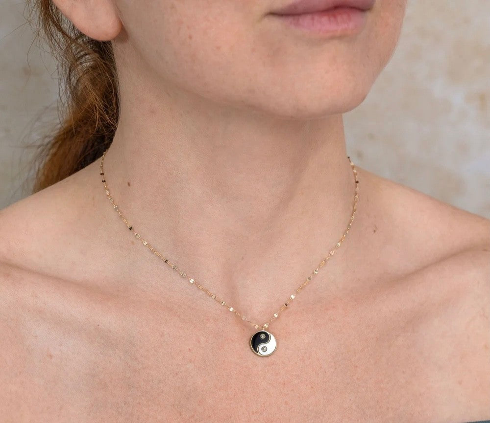 Diamond Yin Yang Necklace 14K Gold Mother of Pearl Black Onyx 1.40CTW Natural1