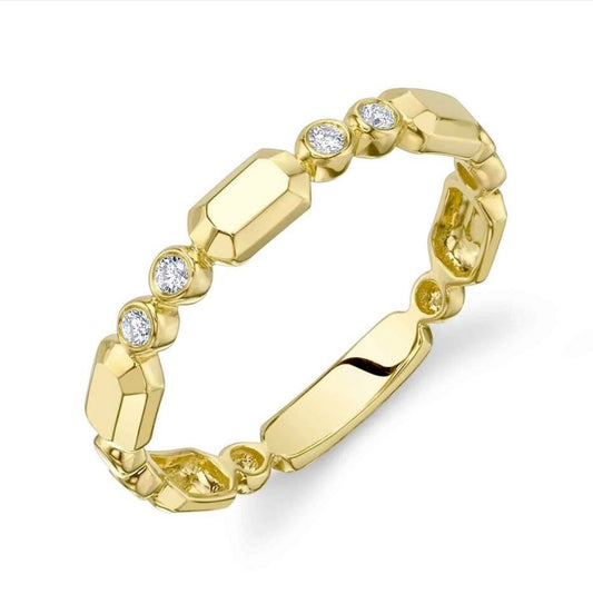 14K Yellow Gold Diamond Geo Cut Band Ring Bezel Set Natural 0.06 CT0