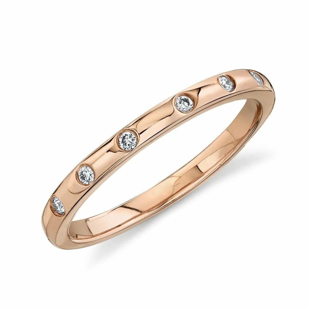 14KT Yellow Gold Diamond Band Wedding Ring Bezel Set Anniversary 2 MM 0.07 CT3