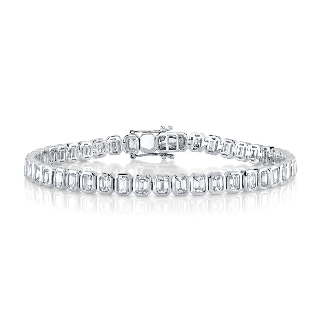 6.60CT Emerald Cut Diamond Tennis Bracelet 14K White Gold Bezel Natural Cert0