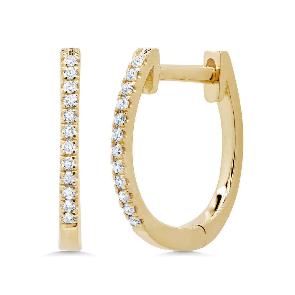 14K Yellow Gold Diamond Huggie Earrings Huggy Hoops 0.08CT Round Cut Natural0