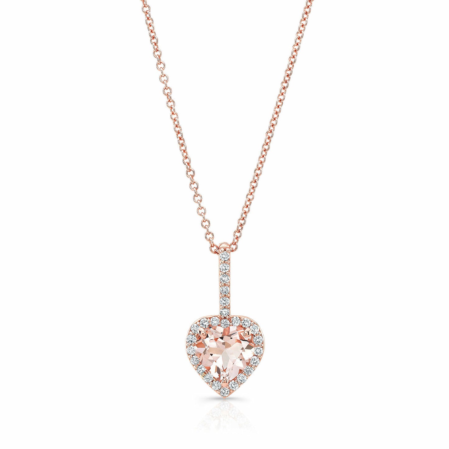 Heart Morganite Diamond Pendant Necklace 14K Rose Gold 1.60 TCW Natural0