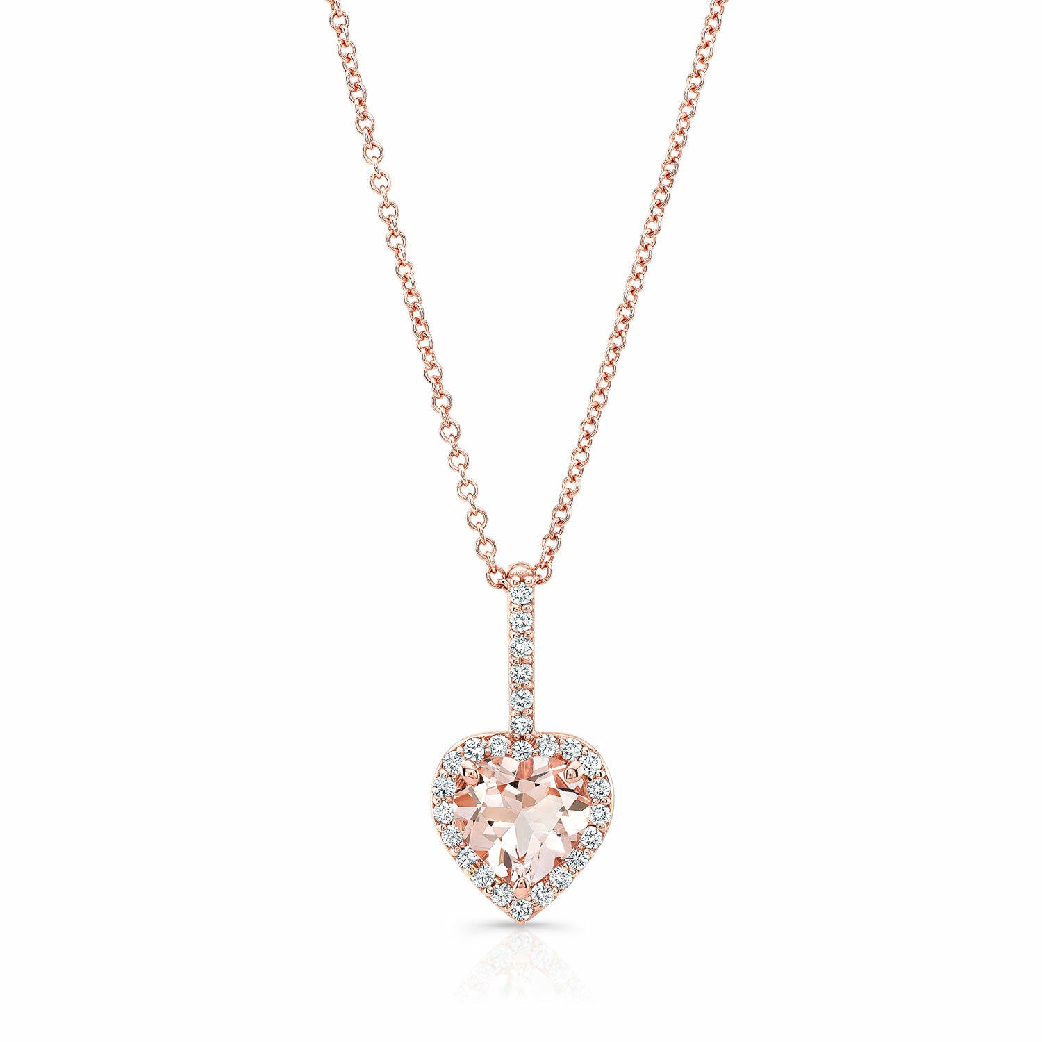 Heart Morganite Diamond Pendant Necklace 14K Rose Gold 1.60 TCW Natural0