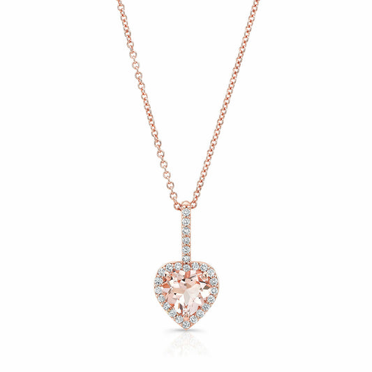 Heart Morganite Diamond Pendant Necklace 14K Rose Gold 1.60 TCW Natural0