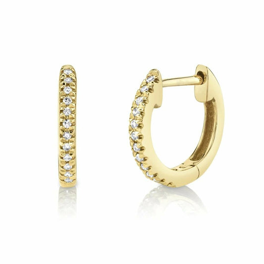 14K Yellow Gold Diamond Huggie Earrings Hoops Round Cut Natural 0.07 CT0