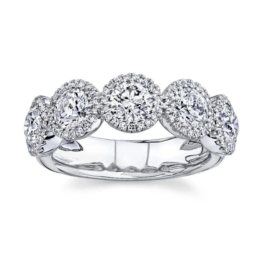 Diamond Engagement Anniversary Ring 14K White Gold Wedding Band 5 Stone 2.28CTW2