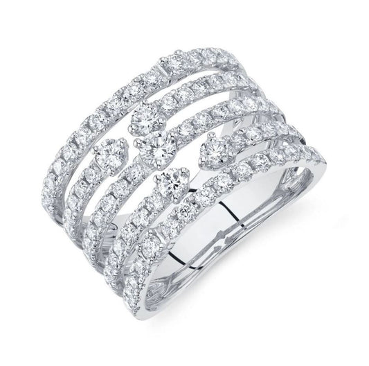 14K White Gold Diamond Cocktail Ring Wide Open Floating 5 Rows 1.70CT Round Cut0