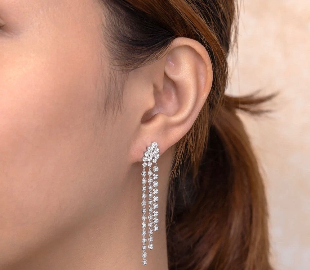 Diamond Fringe Chandelier Earrings 14K White Gold Certified Natural 2.34 CT1