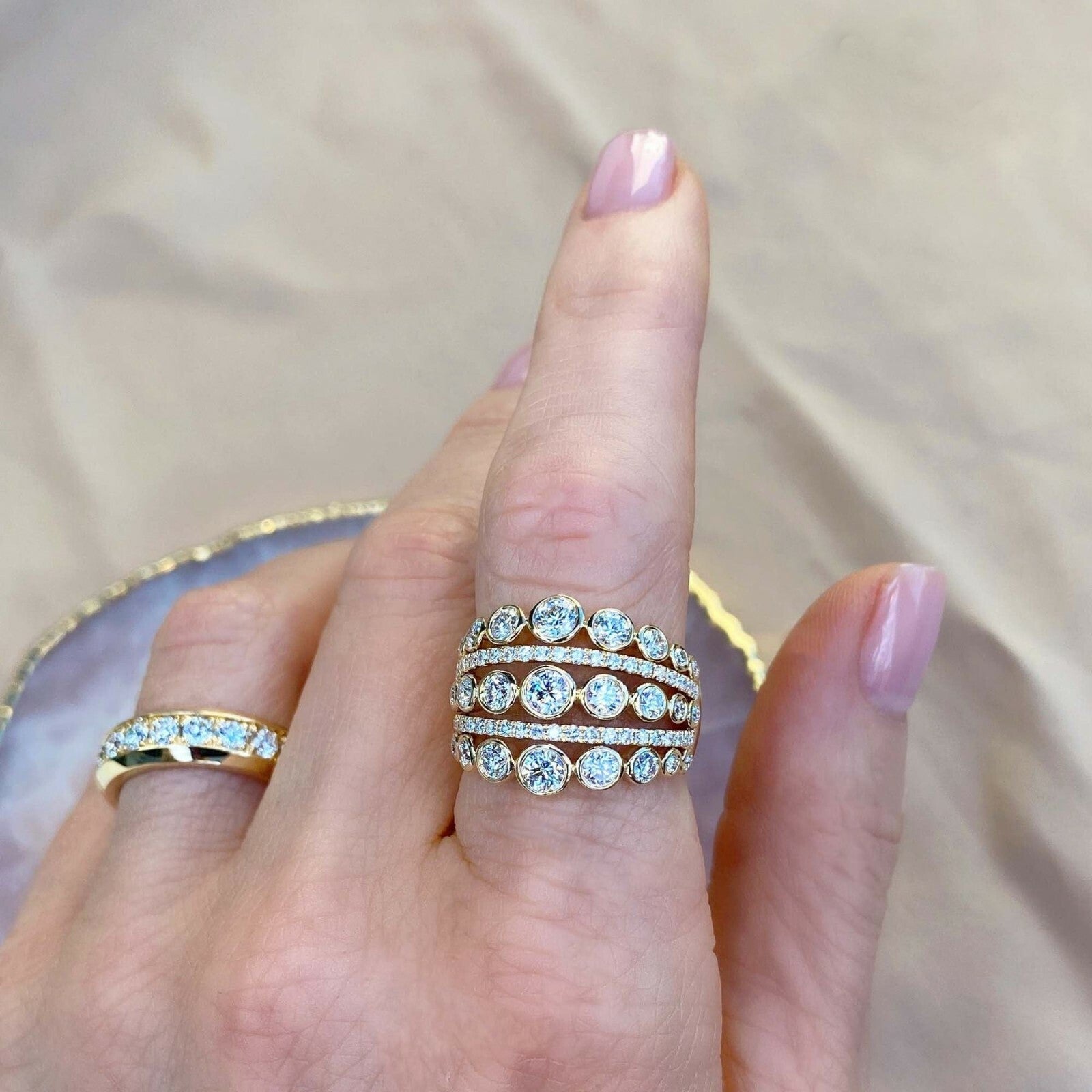 14K White Gold Diamond Bezel Ring Wide Cocktail Natural Round Cut 2.00 CT2