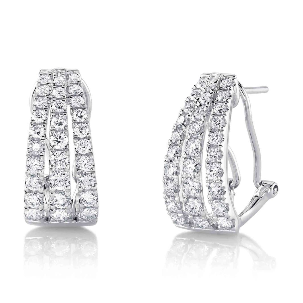 14K White Gold Diamond Earrings Omega Back 1.64CT Natural Certified0