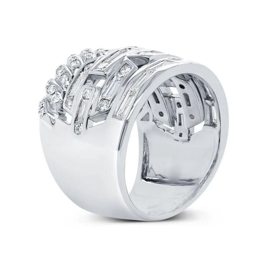 14K White Gold Baguette Diamond Wide Ring Cocktail Statement 1.58 CT Natural2