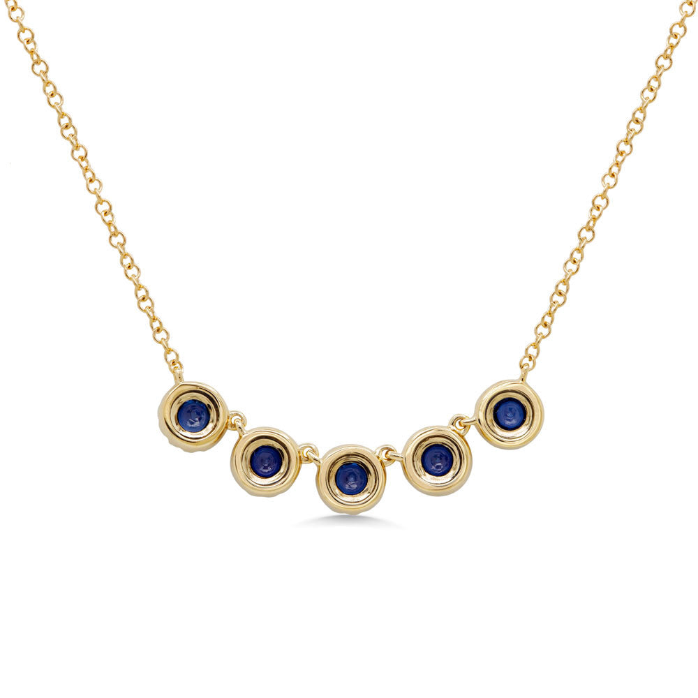 Blue Sapphire Diamond Necklace 14K Yellow Gold 5 Stone Station Pendant 0.65TCW5