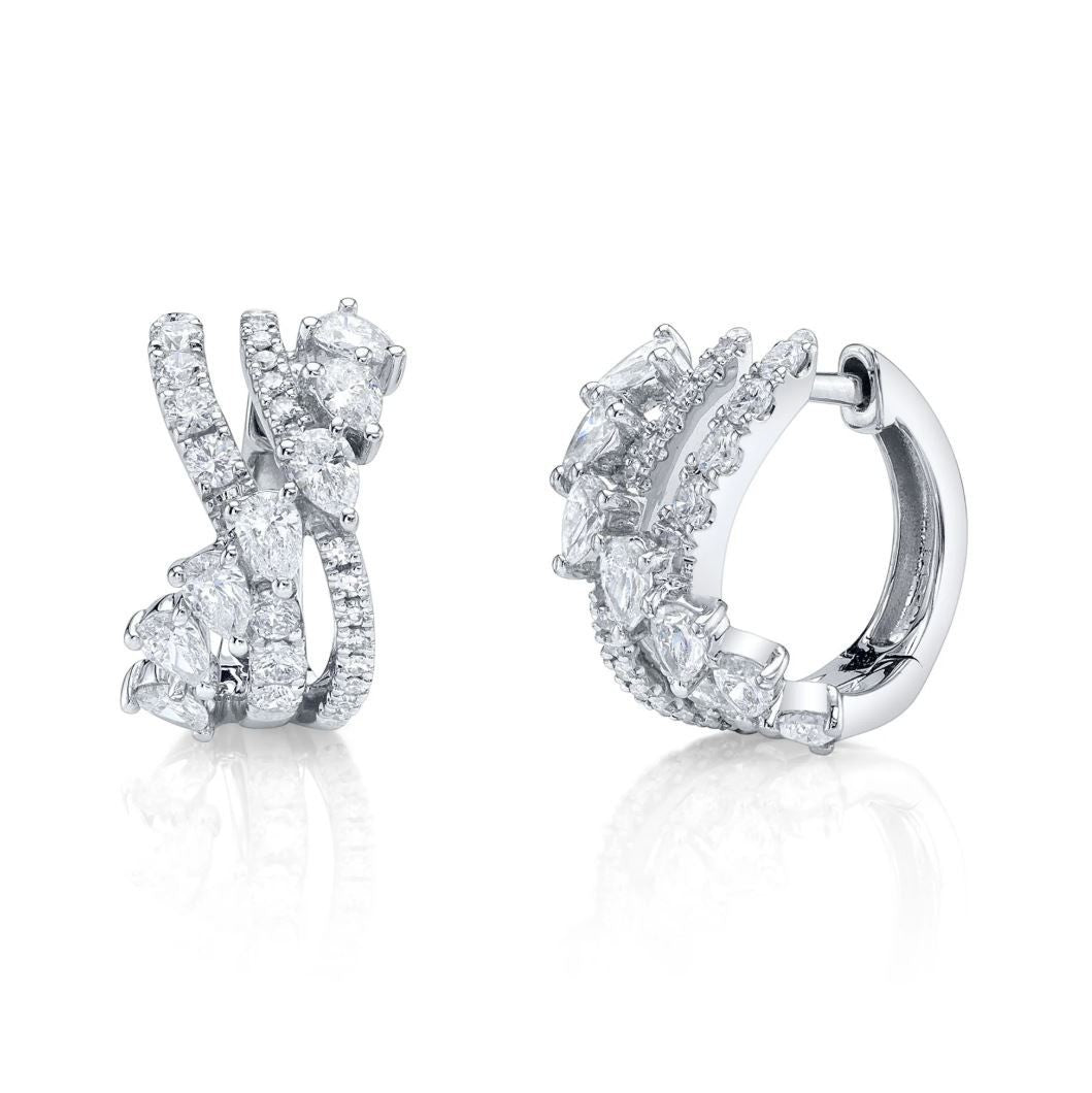 Pear Diamond Huggie Earrings 14K White Gold Bridge Crossover X 1.00 CT Natural0