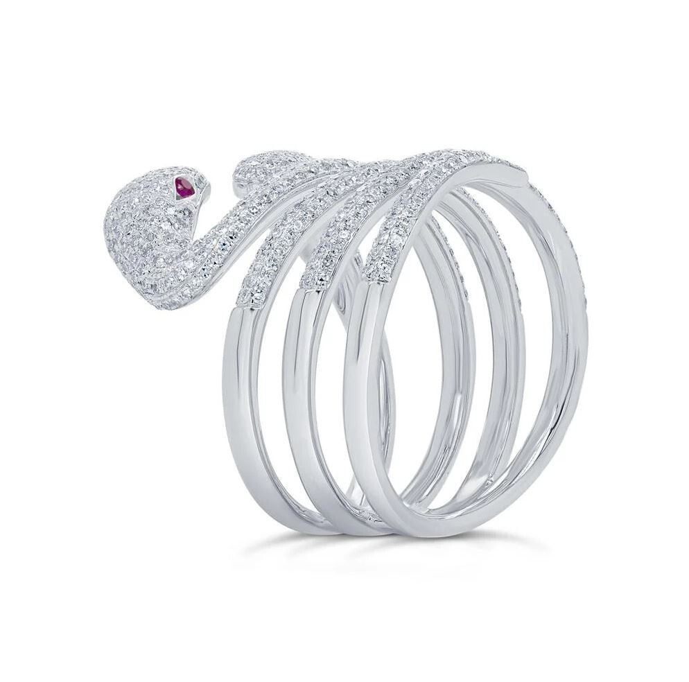 Diamond Ruby Snake Ring 14K White Gold 2 Head Wrap Swirl Cocktail Natural 1.13CT2