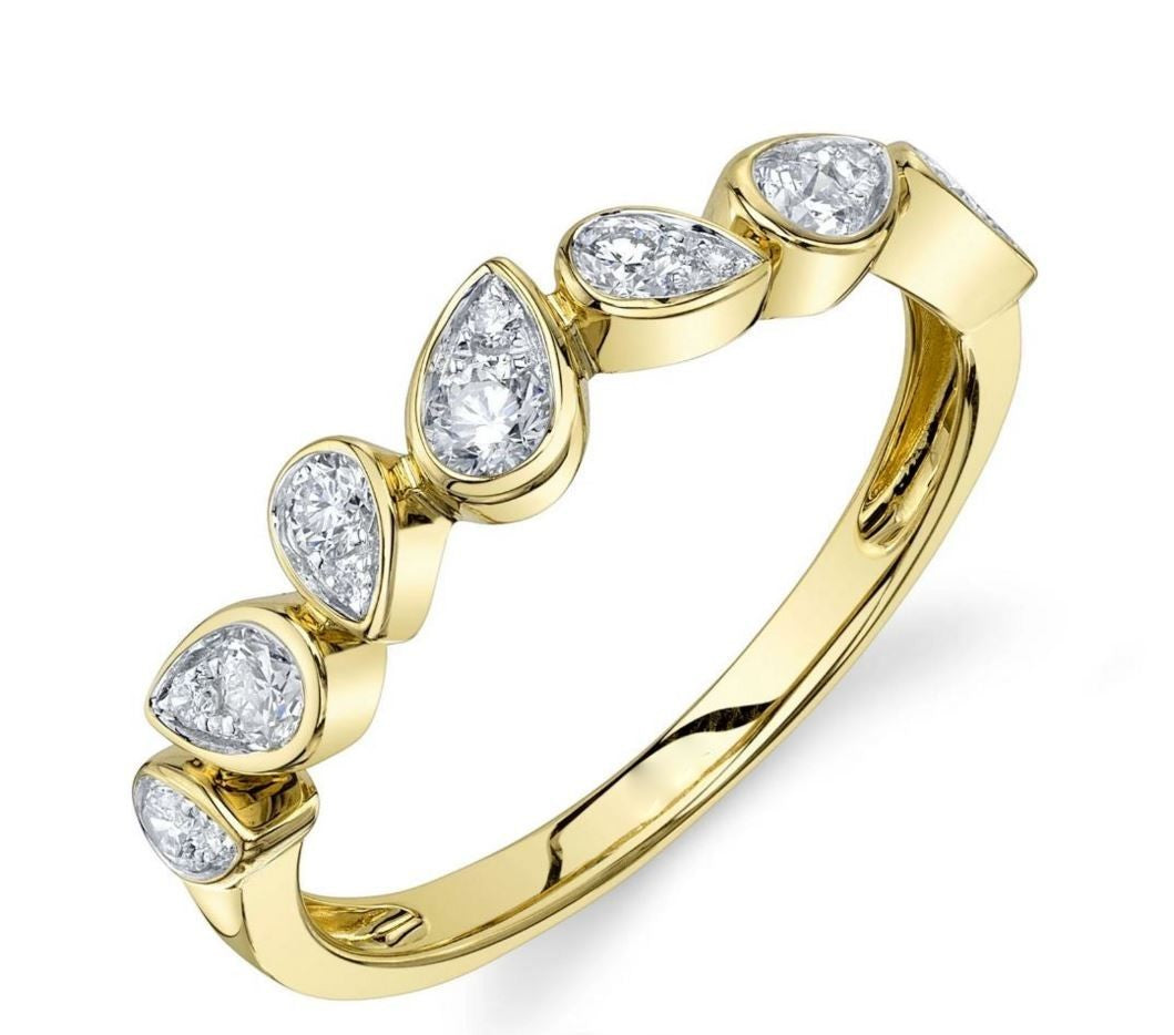 Diamond Pear Shape Ring 14K Yellow Gold Natural 0.38CT Band Certified0