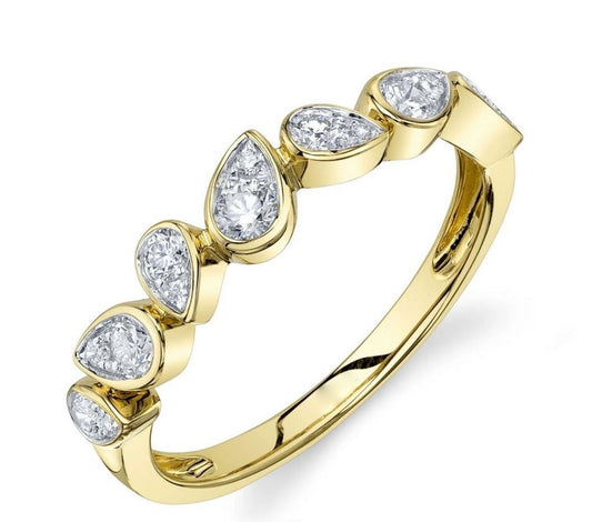 Diamond Pear Shape Ring 14K Yellow Gold Natural 0.38CT Band Certified0