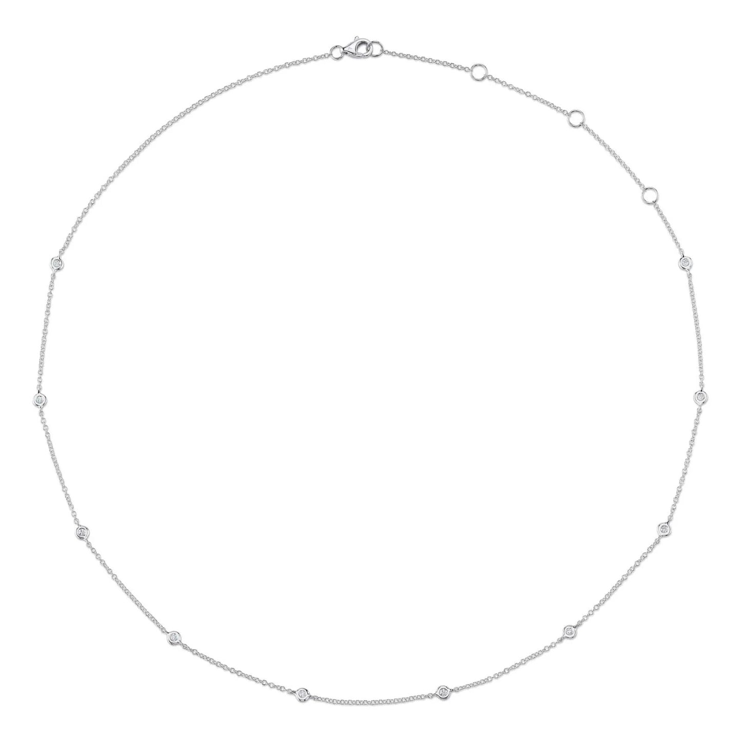 14K White Gold Diamonds By The Yard Station Necklace Natural Bezel Set 0.12CT0