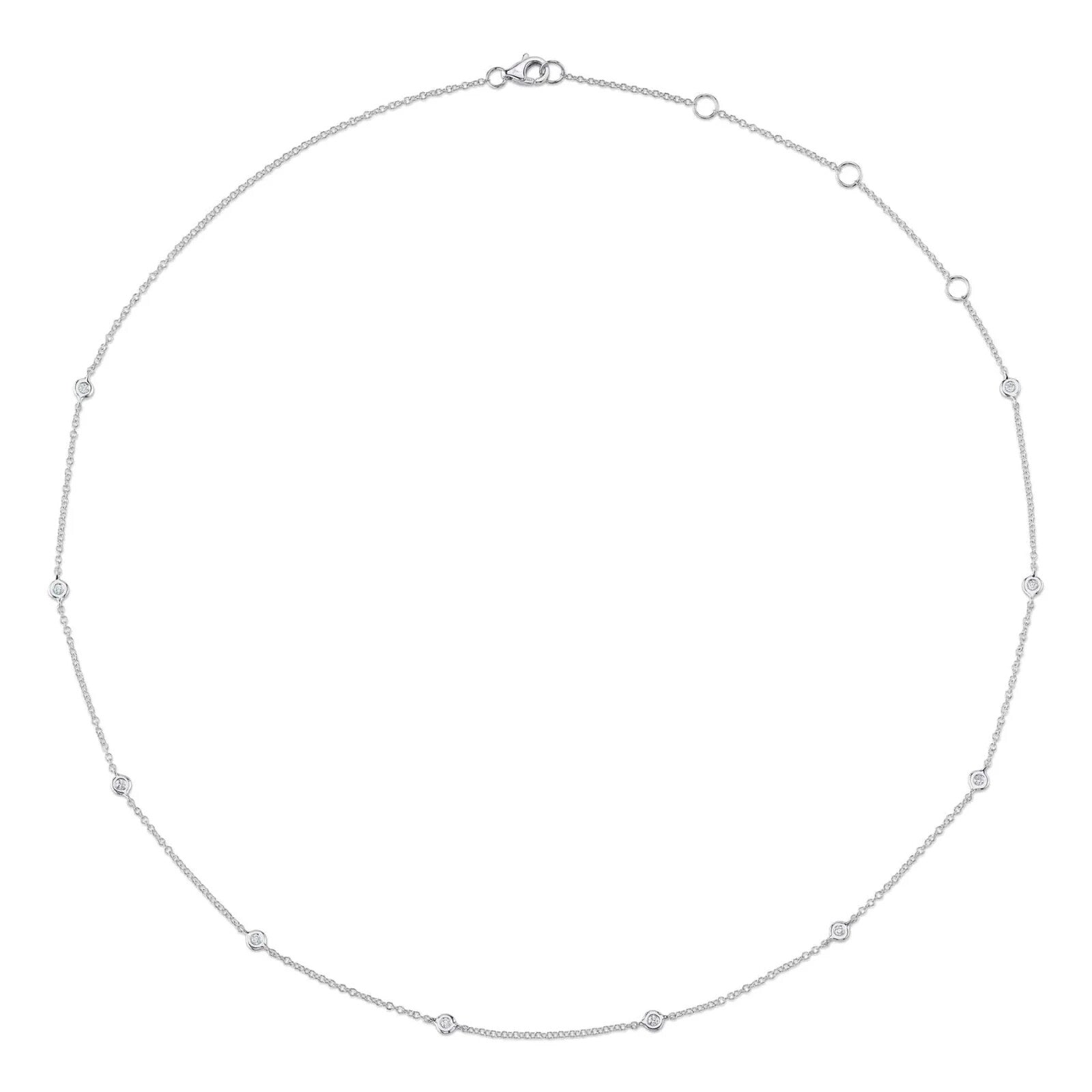 14K White Gold Diamonds By The Yard Station Necklace Natural Bezel Set 0.12CT0
