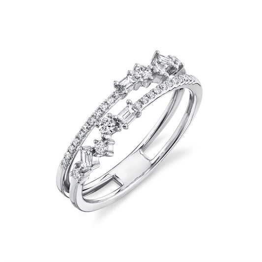 14K White Gold Diamond 2 Band Ring Baguette Round Cut Natural 0.34 CT0