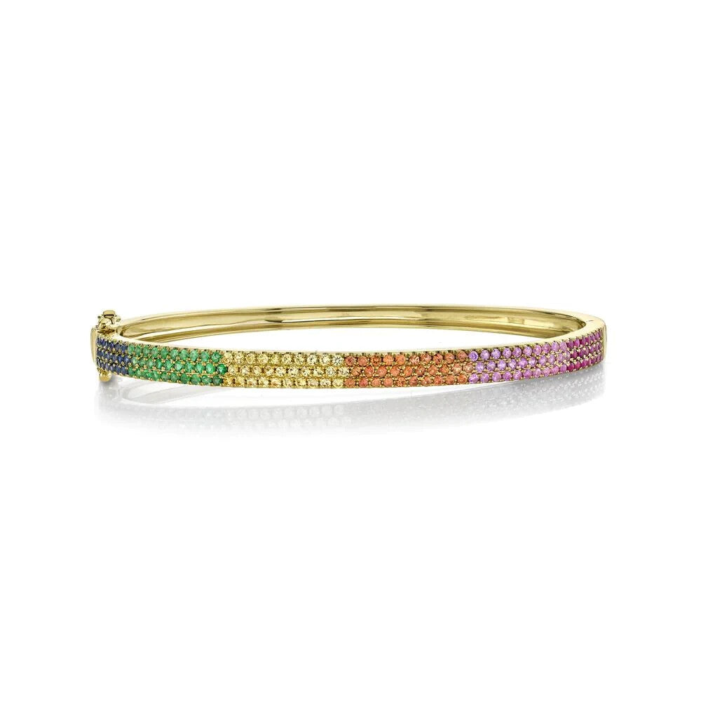 14K Gold Multi Color Gemstone Rainbow Bangle Bracelet Natural 1.55 CT Round0