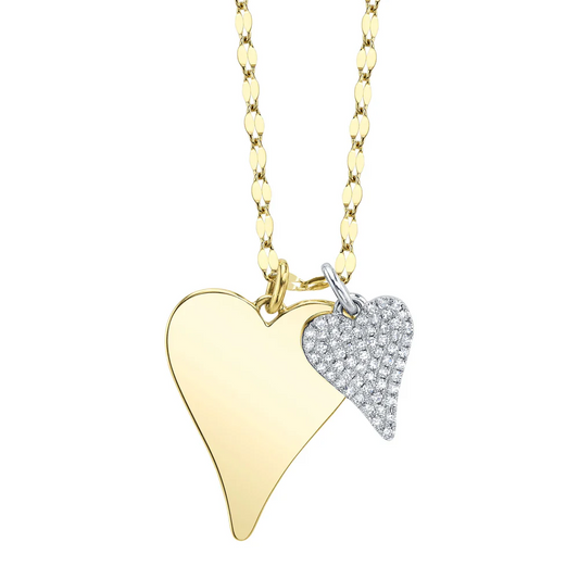 Diamond Pave Double Heart Pendant Necklace 14K Yellow Natural 0.12CT0