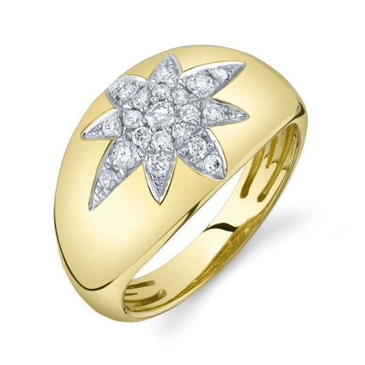 Star Diamond Ring 14K Yellow Gold Starburst Cocktail Statement 0.32CT Size 60