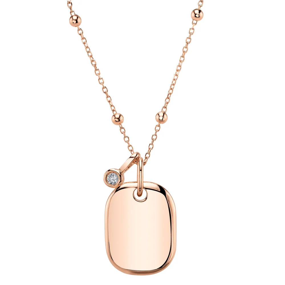 Diamond Dog Tag Necklace 14K Gold Engravable White Yellow Rose Natural4