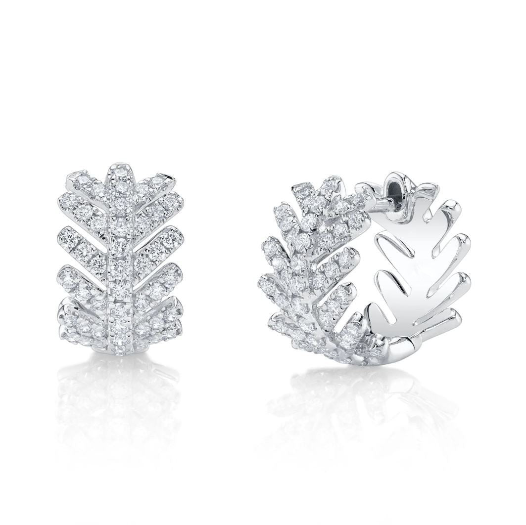 Diamond Leaf Huggie Earrings 14K White Gold Natural 0.62 CT Certified0