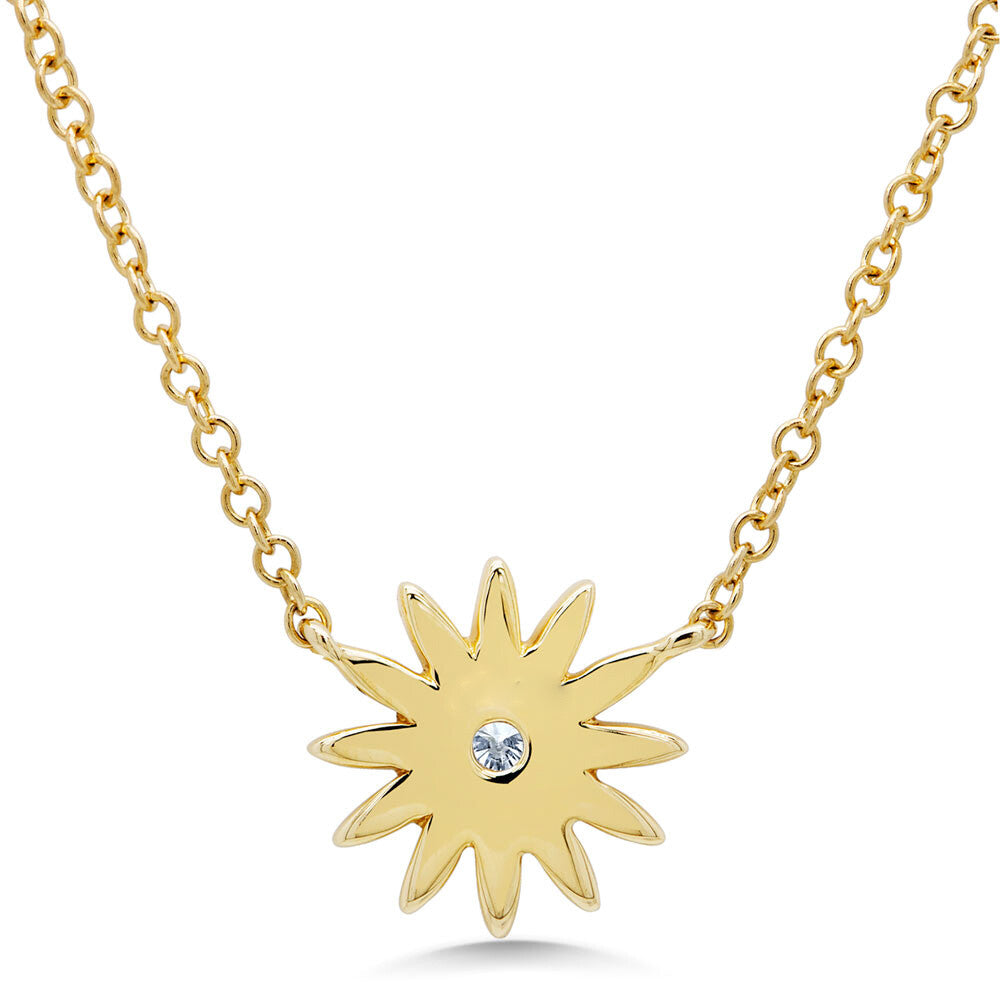 14K Yellow Gold Diamond Starburst Necklace Pendant Natural Round Cut 0.15 CT5