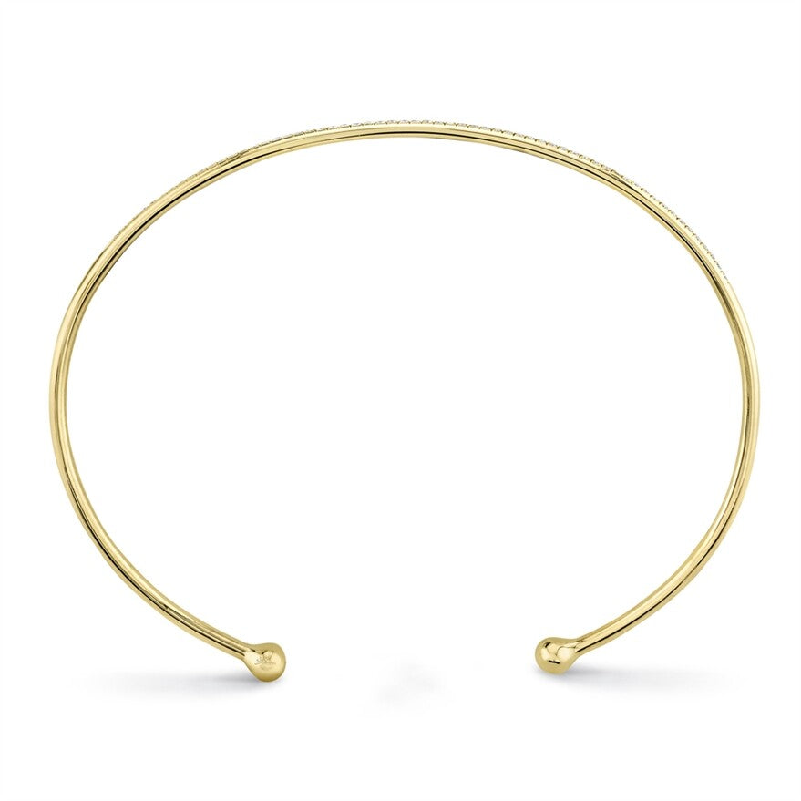 14K Yellow Gold Diamond Bangle Bracelet Open Cuff 0.16CT Natural Size Large 7.5"4