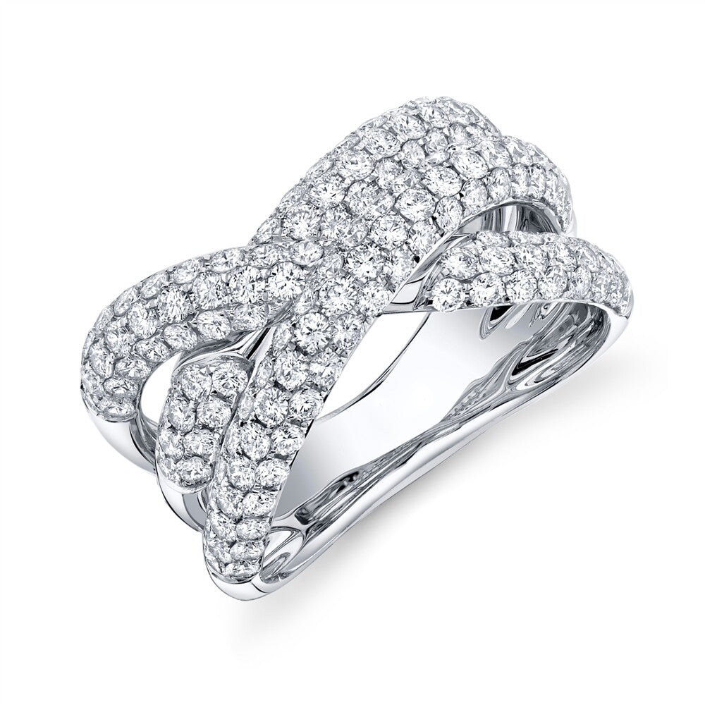 14K White Gold Diamond Bridge Crisscross X Ring Crossover Band Cocktail 2.00CT0