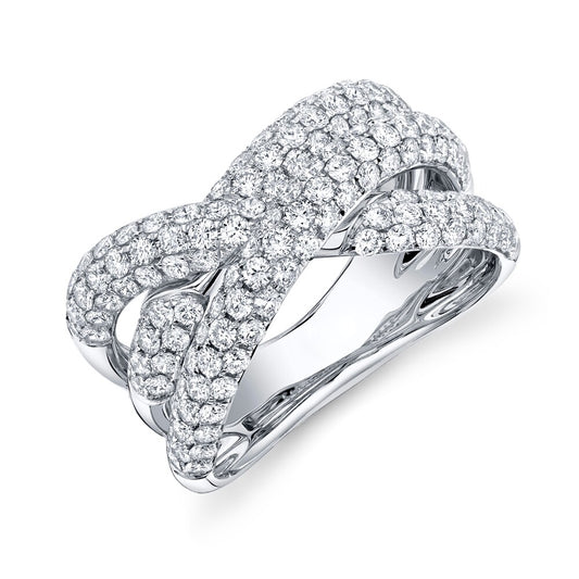 14K White Gold Diamond Bridge Crisscross X Ring Crossover Band Cocktail 2.00CT0