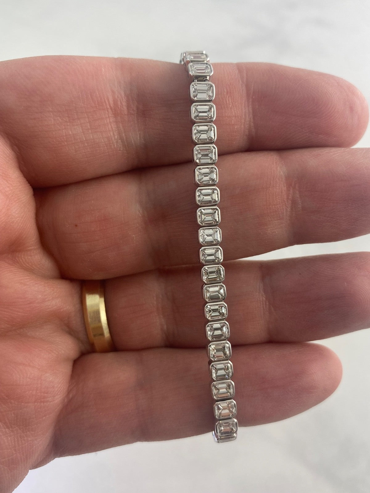 8.68CT Emerald Diamond Tennis Bracelet 14K White Gold Bezel Natural Certified0