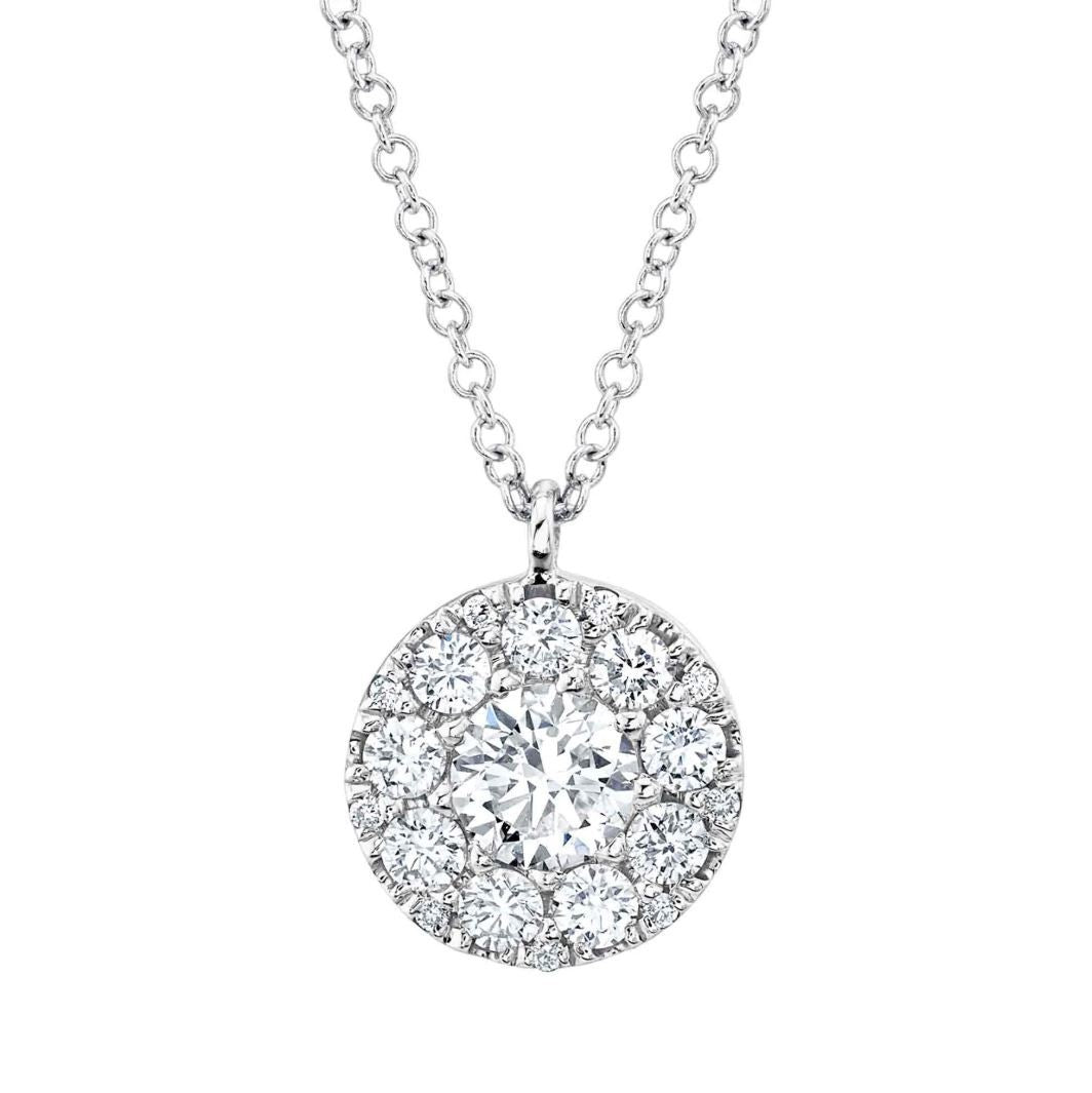 Diamond Cluster Pendant Necklace 14K White Gold 0.75 CT Round Natural Certified0