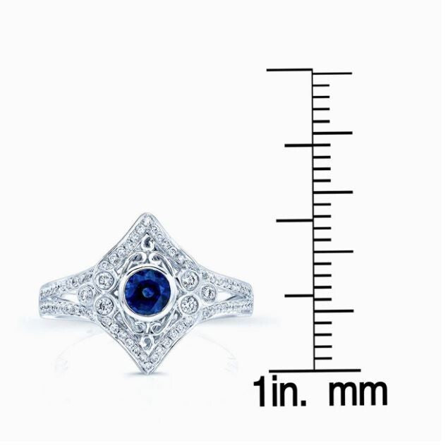 Sapphire Diamond Estate Antique Style Ring 14K White Gold 0.78 CTW Bezel Natural2