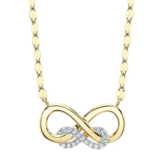 Diamond Infinity Necklace 14K Yellow Gold 0.05CT Natural Sparkle Chain0