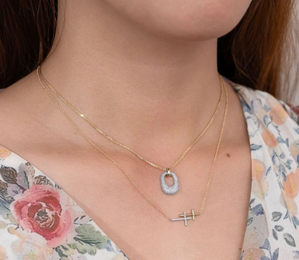 Pave Diamond Pendant Necklace 14K White Gold Natural 0.36CT Chopin Wheat Chain1