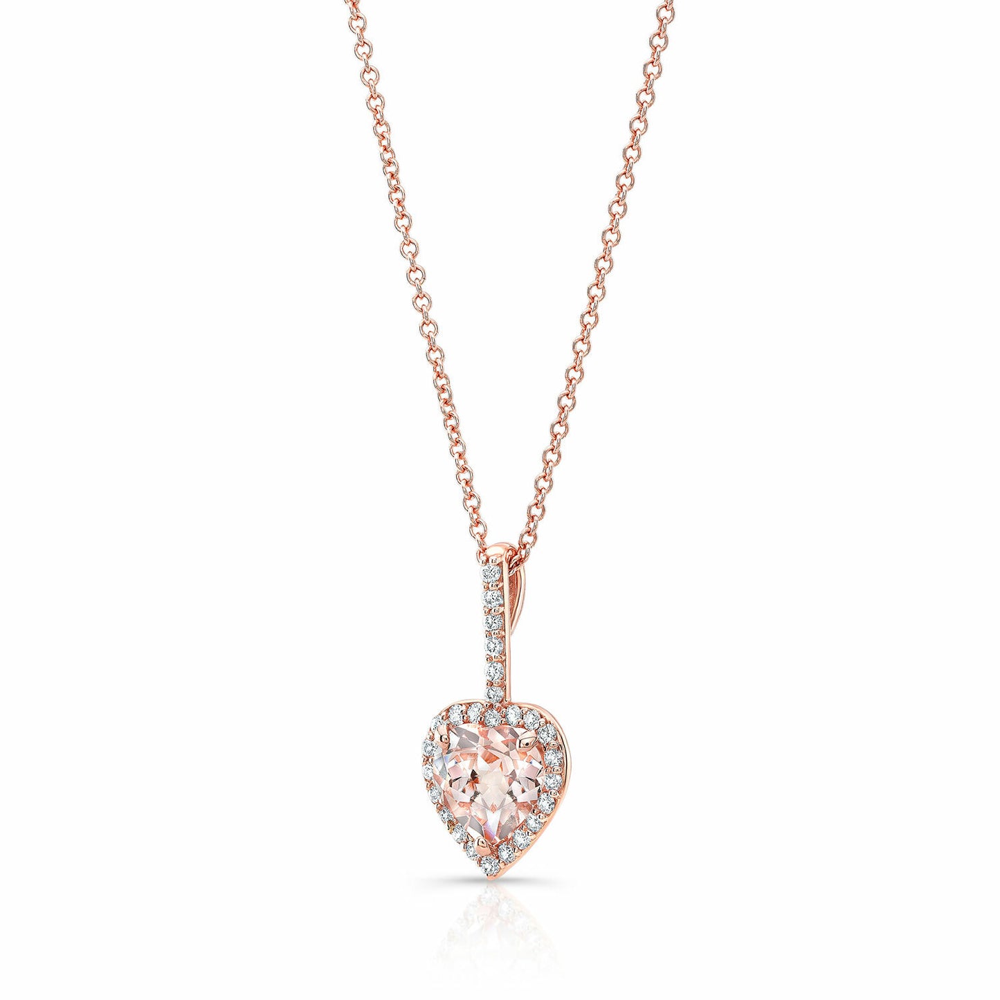 Heart Morganite Diamond Pendant Necklace 14K Rose Gold 1.60 TCW Natural1