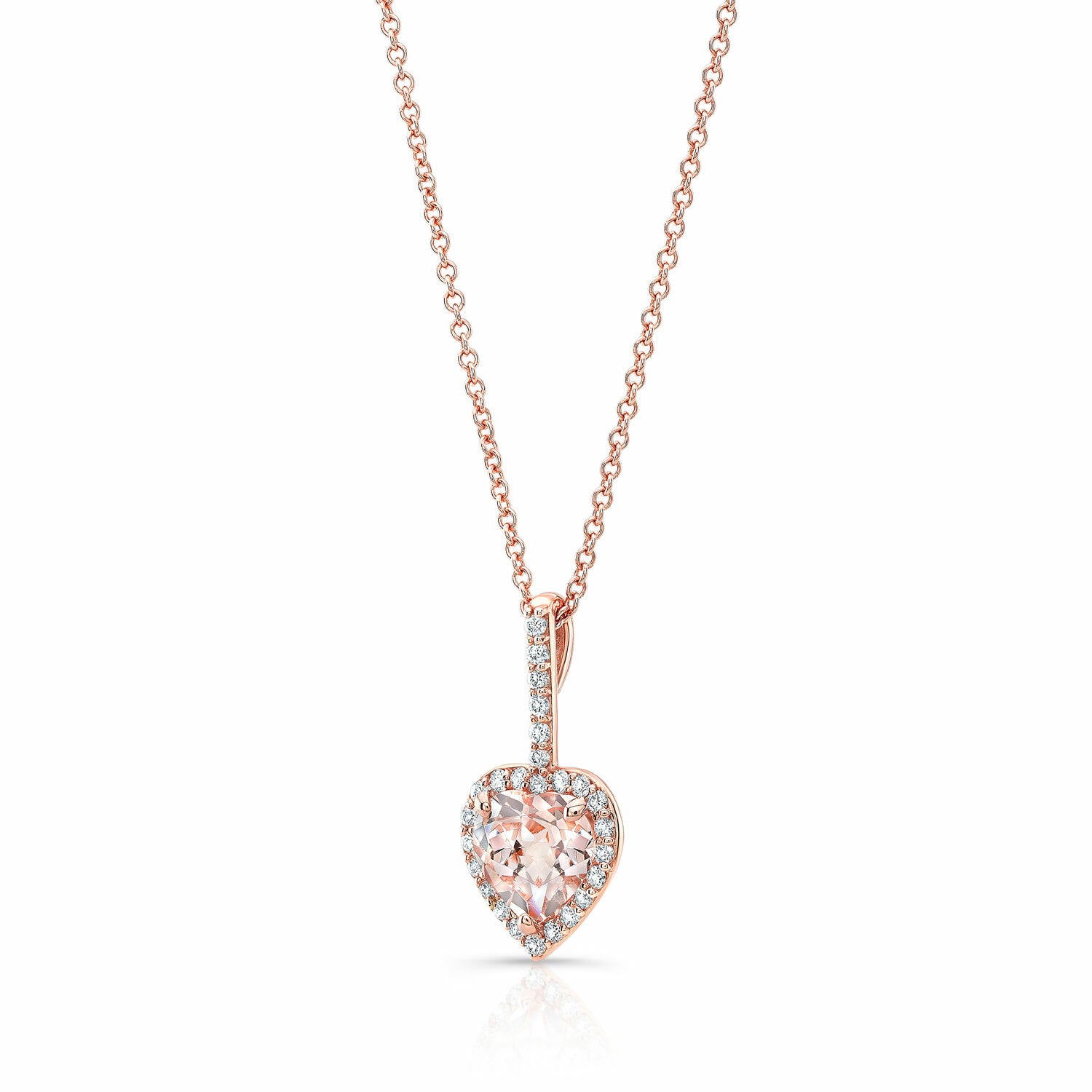Heart Morganite Diamond Pendant Necklace 14K Rose Gold 1.60 TCW Natural1